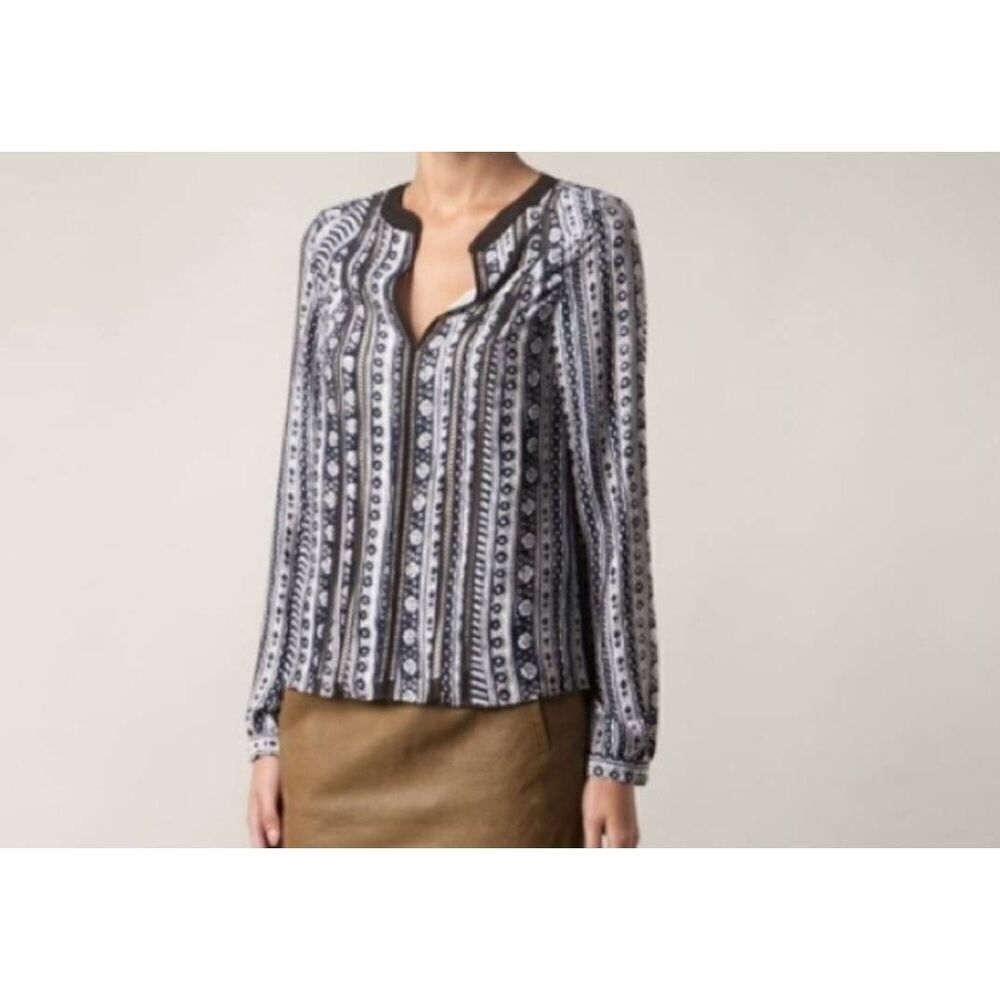 Veronica Beard | Navy Striped Printed Silk Blouse sz 4